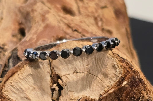 Black Moissanite Half Eternity Sterling Silver Ring