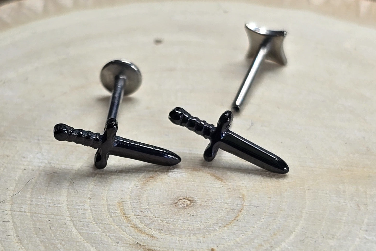 Black Dagger Titanium Threadless Earring