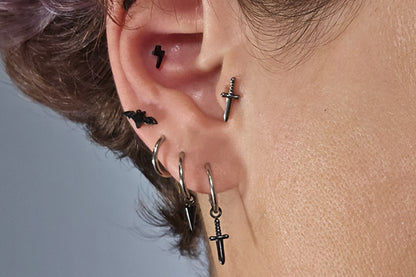 Black Bat Titanium Threadless Earring