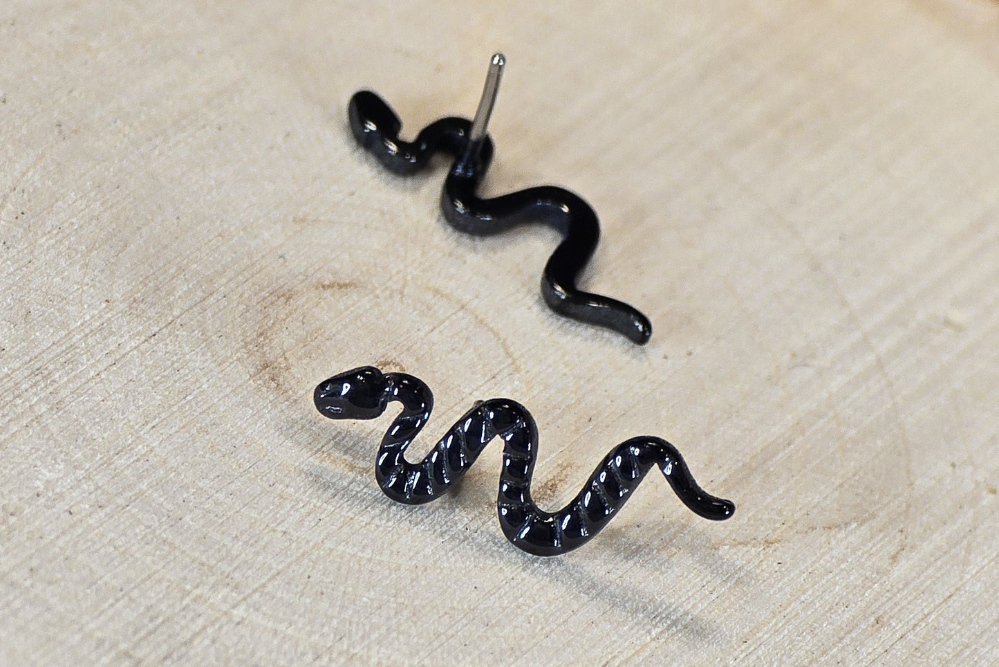 Black Snake Titanium Threadless Earring