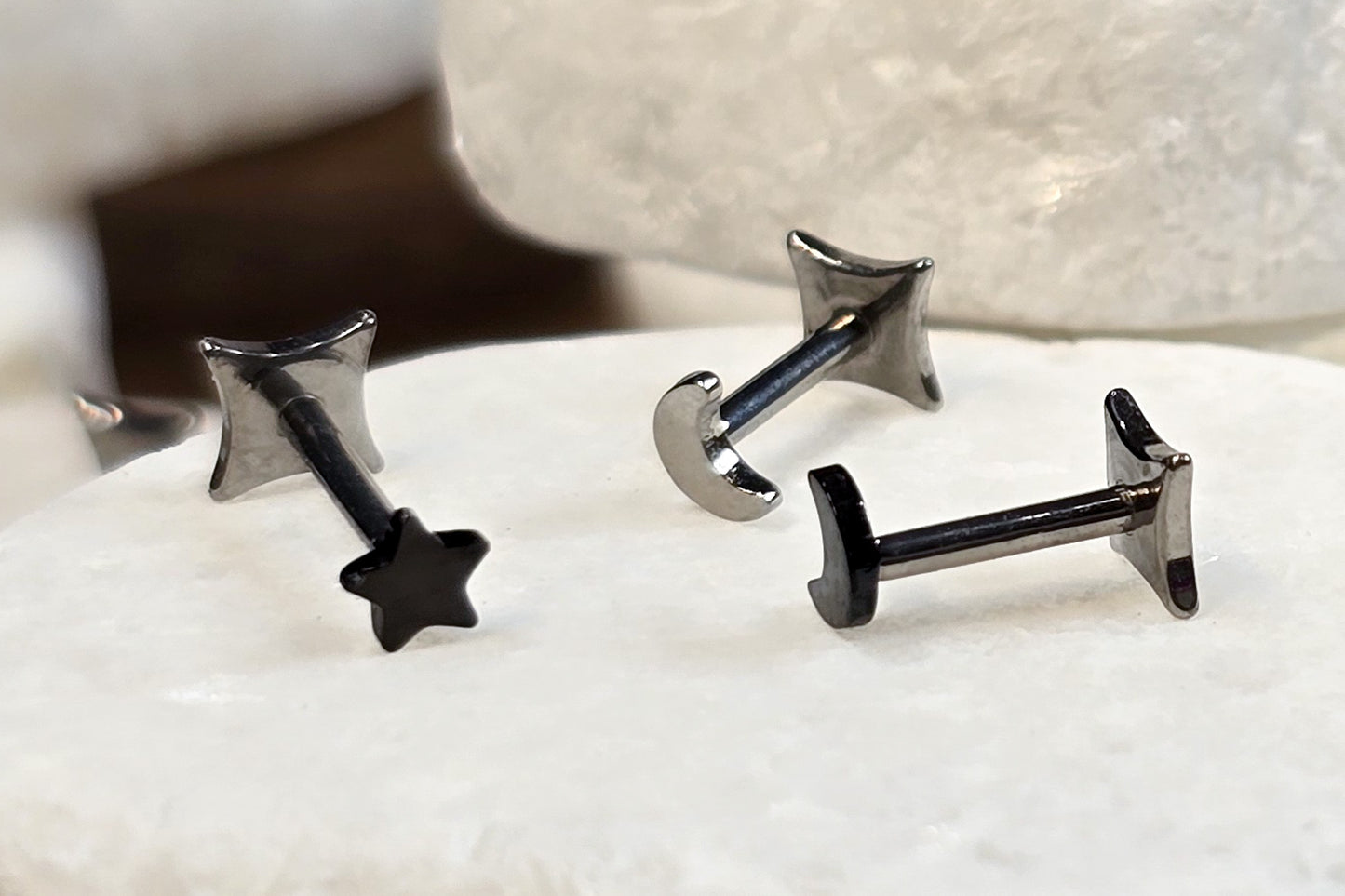 Crescent Moon Titanium Threadless Earring