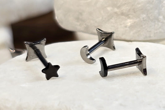 Small Black Star Titanium Threadless Earring