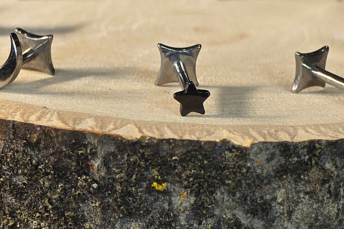 Small Black Star Titanium Threadless Earring