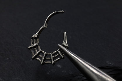 Titanium Spider Web Hoop Earring