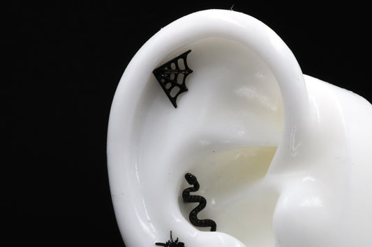 Black Cobweb Titanium Threadless Earring