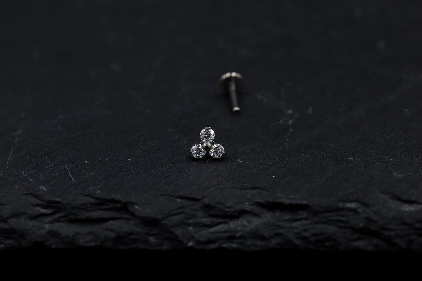 Tri-bead Moissanite Titanium Threadless Earring