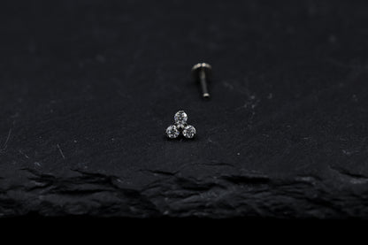 Tri-bead Moissanite Titanium Threadless Earring