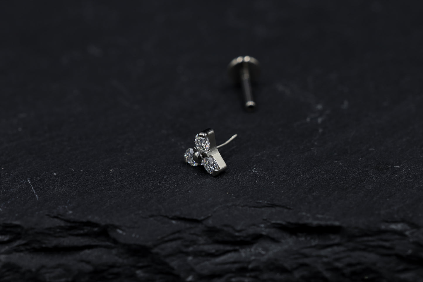 Tri-bead Moissanite Titanium Threadless Earring