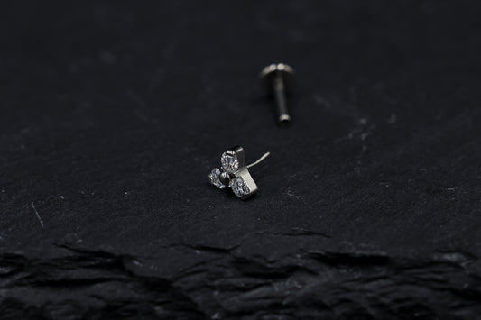 Tri-bead Moissanite Titanium Threadless Earring