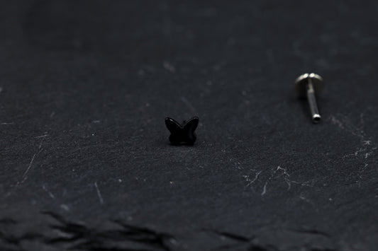 Little Black Butterfly Titanium Threadless Earring