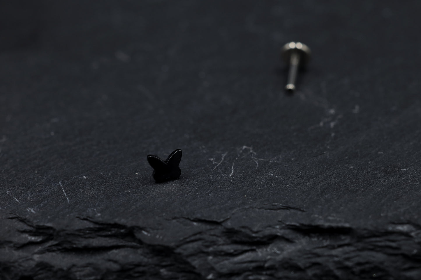 Little Black Butterfly Titanium Threadless Earring