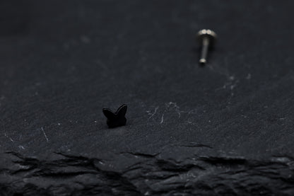 Little Black Butterfly Titanium Threadless Earring