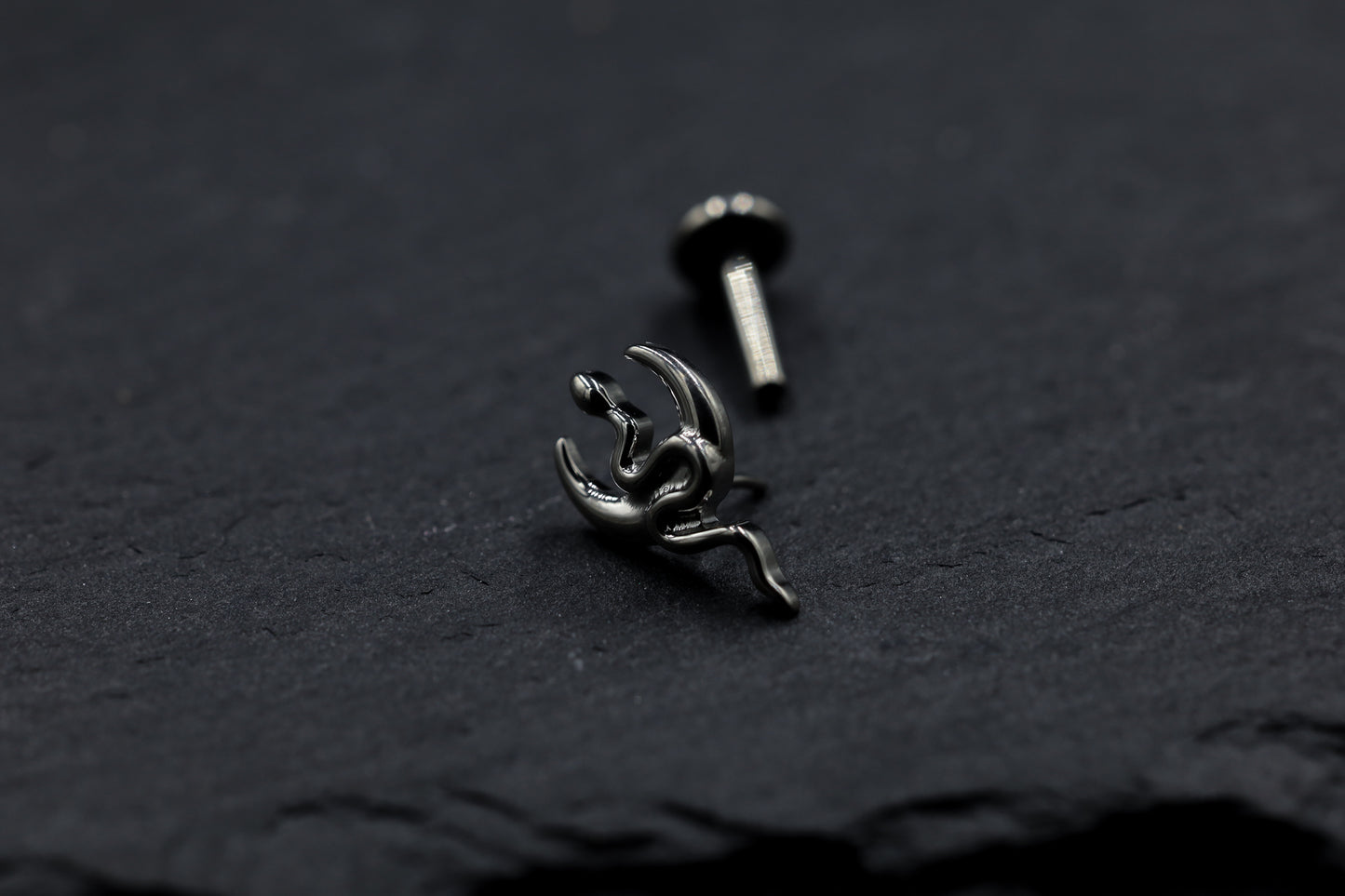 Titanium Snake Moon Threadless Earring