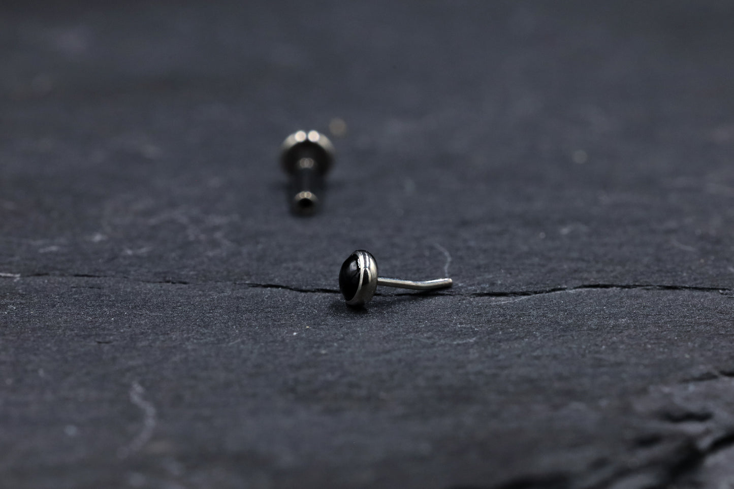 Black Onyx Titanium Threadless Earring