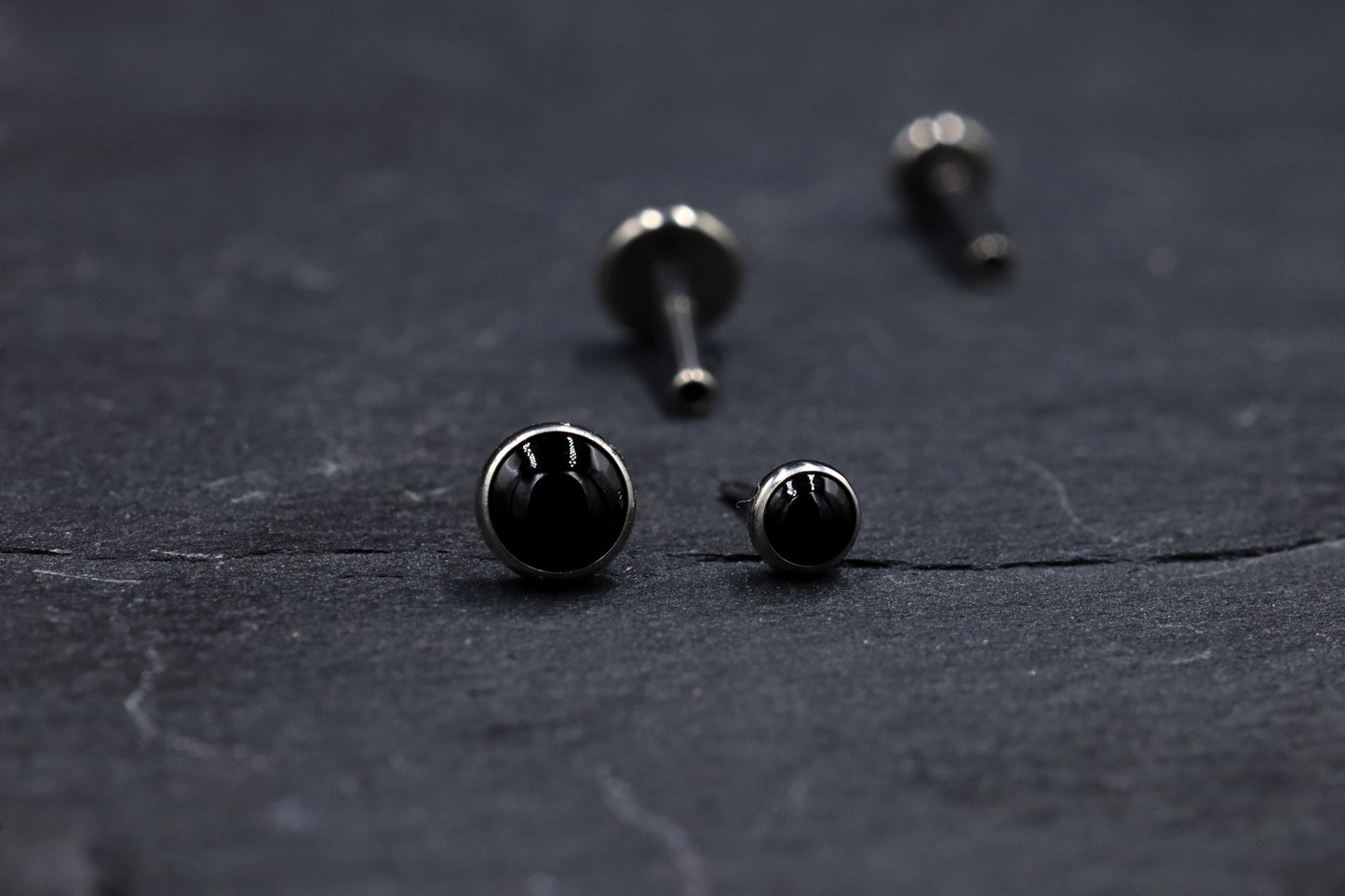 Black Onyx Titanium Threadless Earring