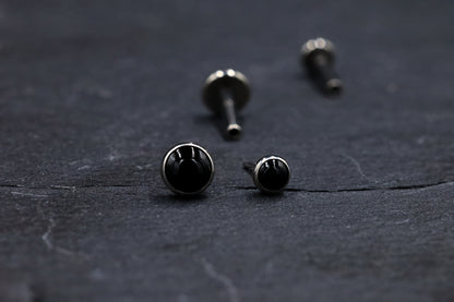 Black Onyx Titanium Threadless Earring