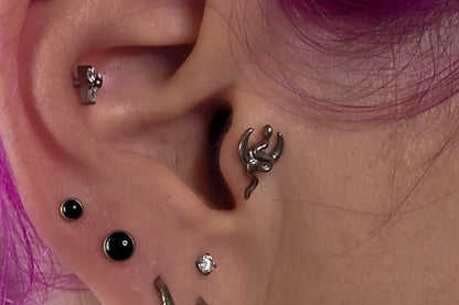 Titanium Snake Moon Threadless Earring