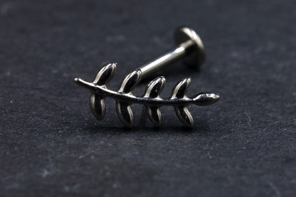 Curved Leaf Branch Titanium Threadless Earring