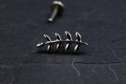Curved Leaf Branch Titanium Threadless Earring
