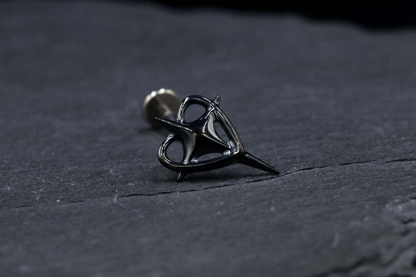 Large Black Heart-Star Titanium Threadless Earring