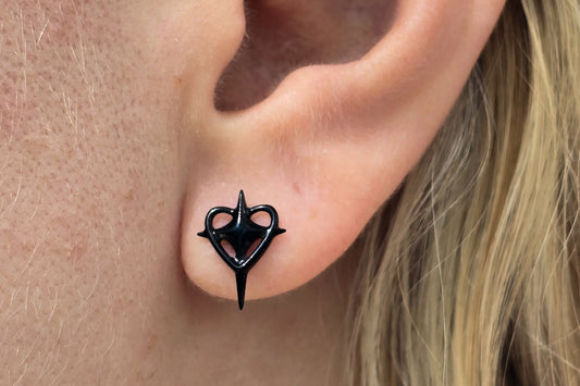 Large Black Heart-Star Titanium Threadless Earring