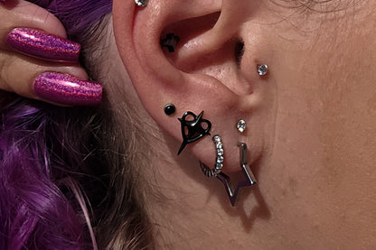 Large Black Heart-Star Titanium Threadless Earring