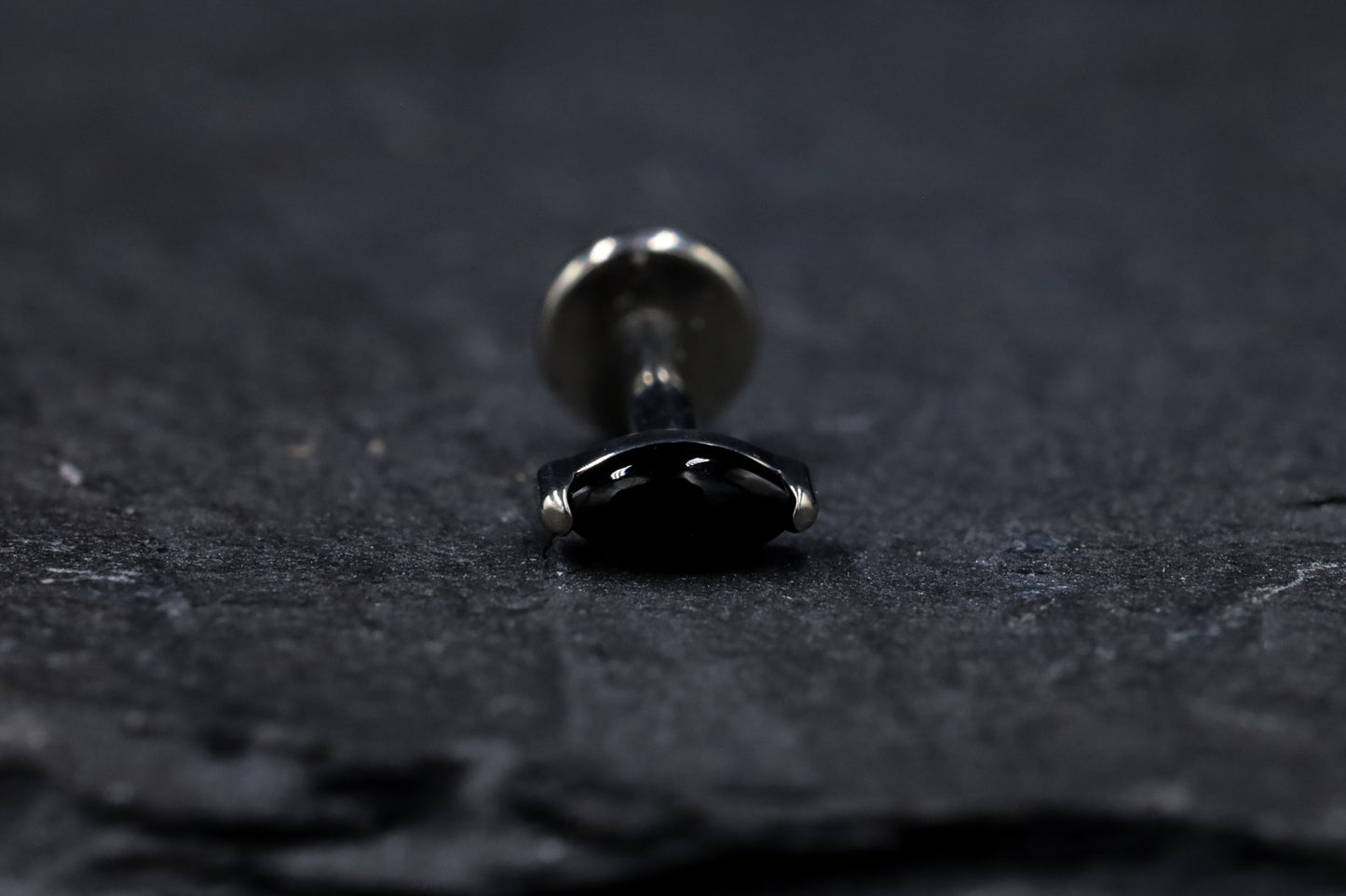 Black Onyx Marquise Titanium Threadless Earring