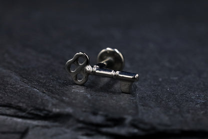 Antique Key Titanium Threadless Earring