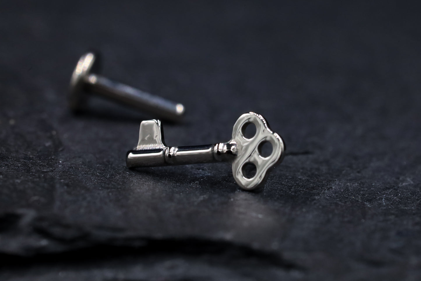 Antique Key Titanium Threadless Earring