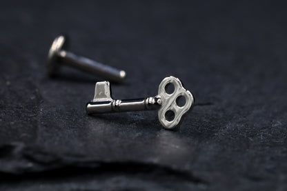 Antique Key Titanium Threadless Earring