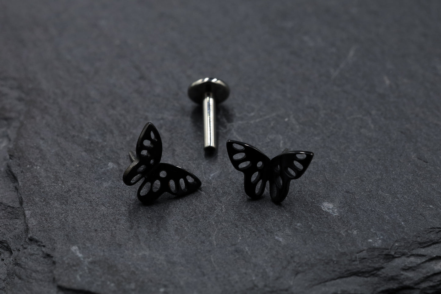 3D Black Butterfly Titanium Threadless Earring