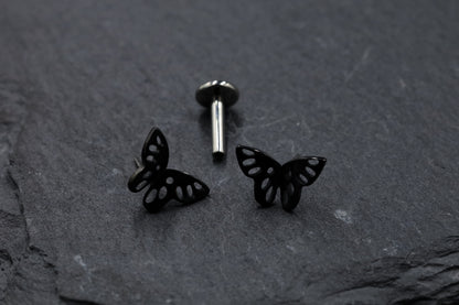 3D Black Butterfly Titanium Threadless Earring