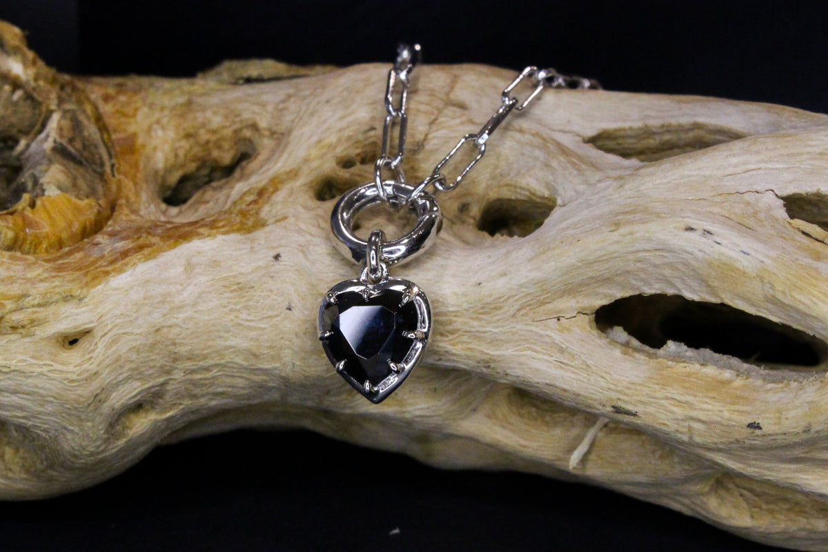 Black Moissanite Heart and Chain Necklace