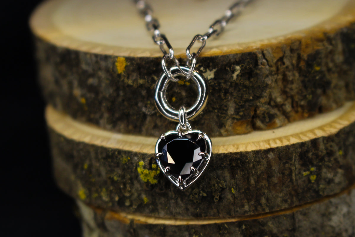 Black Moissanite Heart and Chain Necklace