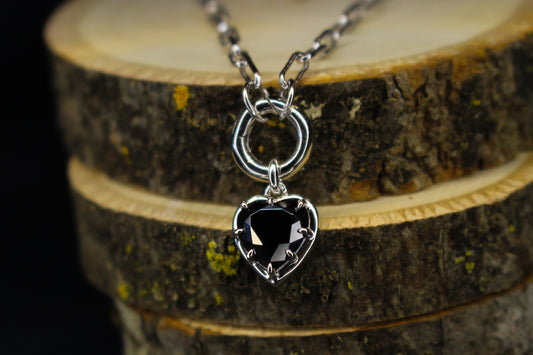 Black Moissanite Heart and Chain Necklace