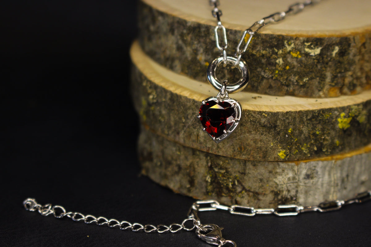 Red Garnet Heart and Chain Necklace