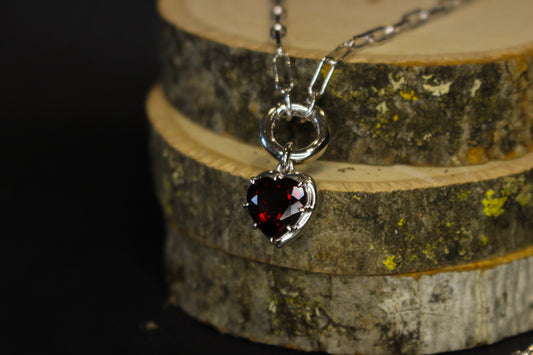 Red Garnet Heart and Chain Necklace