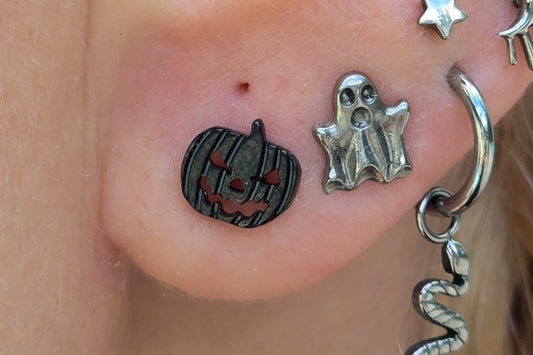 Black Jack-O-Lantern Titanium Threadless Earring