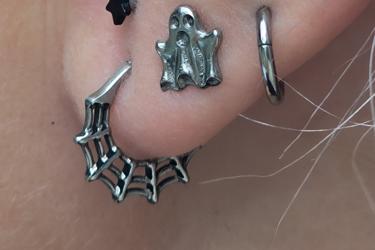 Titanium Spider Web Hoop Earring