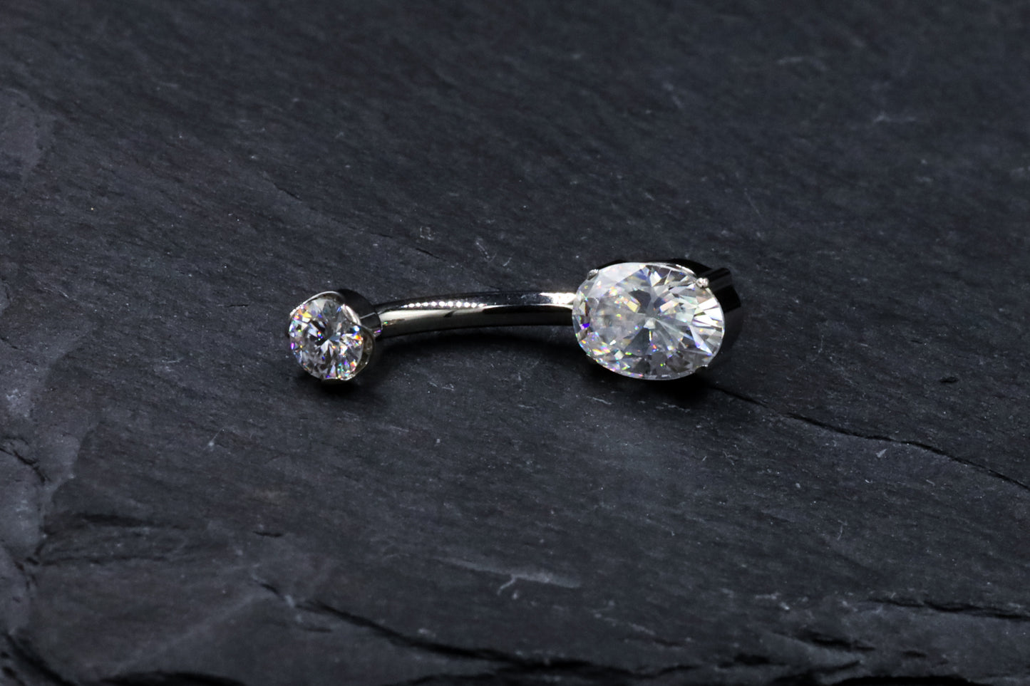 Oval Moissanite Hybrid Bezel Navel Bar