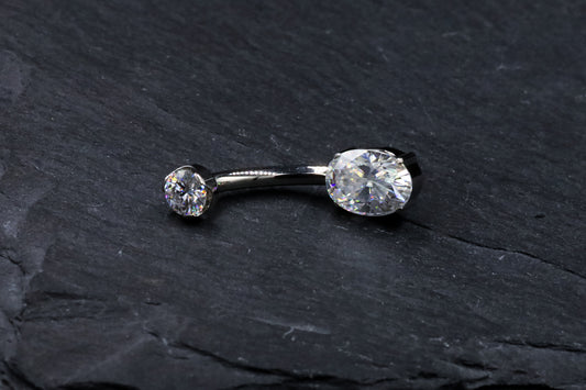 Oval Moissanite Hybrid Bezel Navel Bar