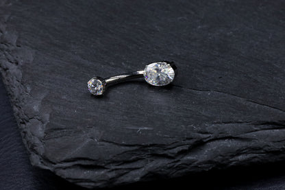 Oval Moissanite Hybrid Bezel Navel Bar