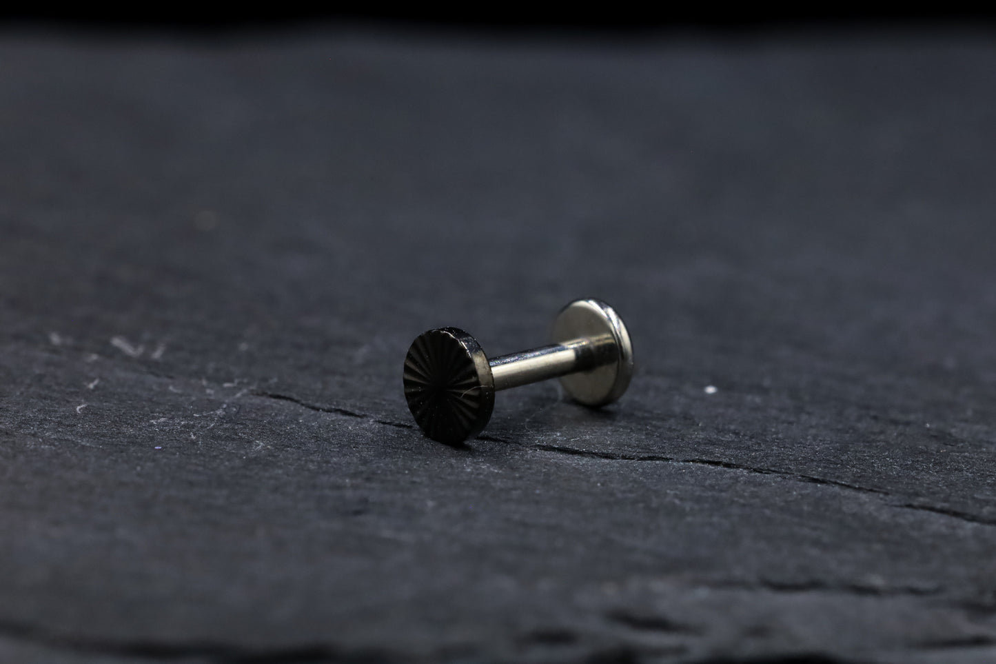Black Cut Titanium Disc Threadless Earring