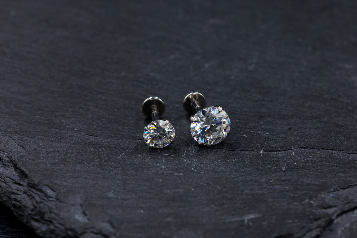 Statement Round Prong-set Moissanite Titanium Threadless Earring