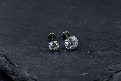 Statement Round Prong-set Moissanite Titanium Threadless Earring