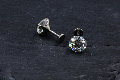 Statement Round Prong-set Moissanite Titanium Threadless Earring