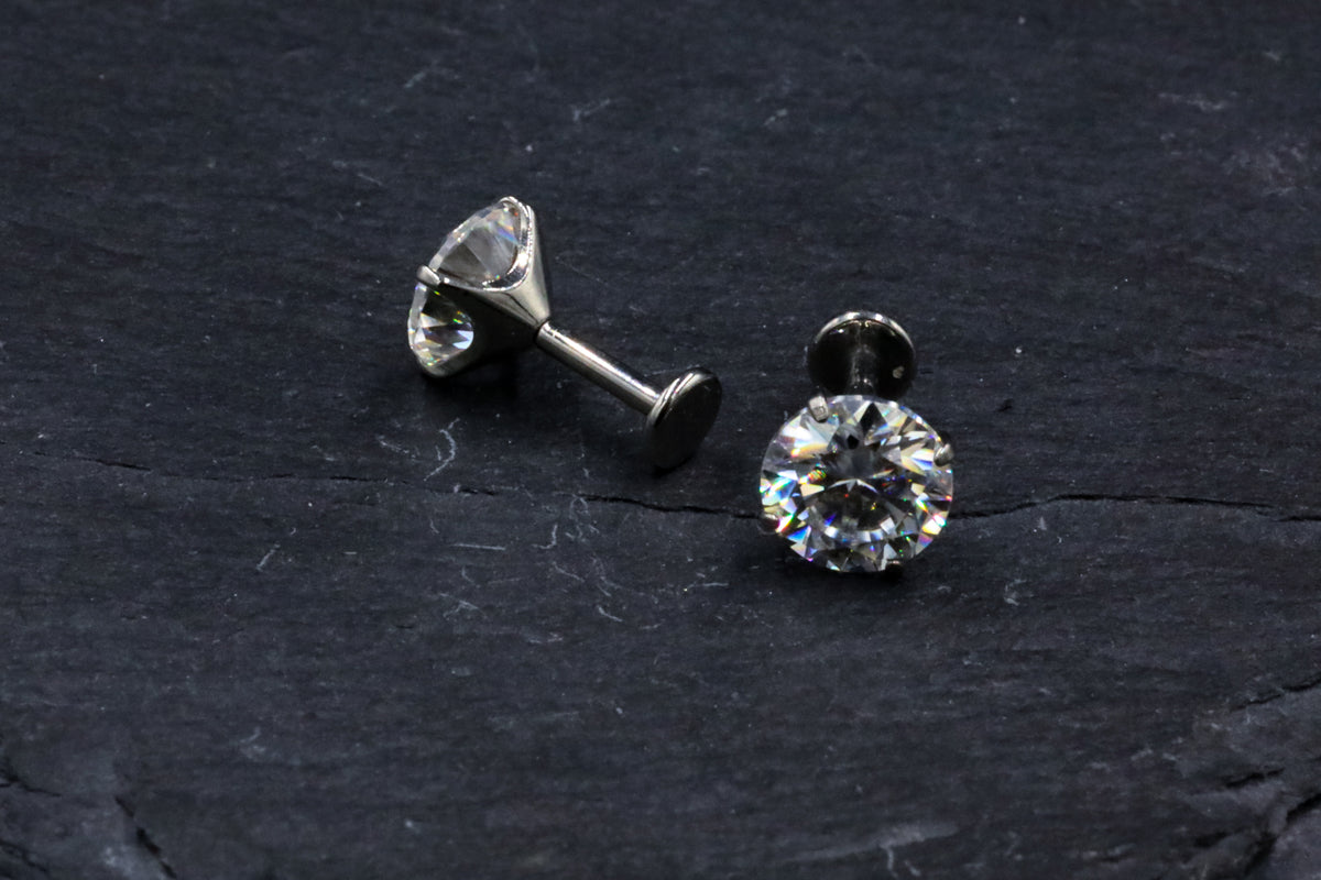 Statement Round Prong-set Moissanite Titanium Threadless Earring