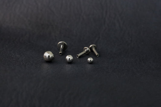 White Gold Round Bead Threadless Earring