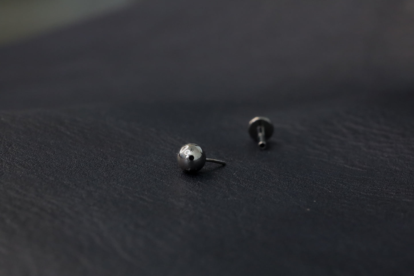 White Gold Round Bead Threadless Earring