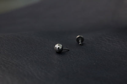 White Gold Round Bead Threadless Earring